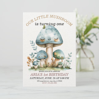 Little mushroom whimsical forest,1st Birthday Invitation