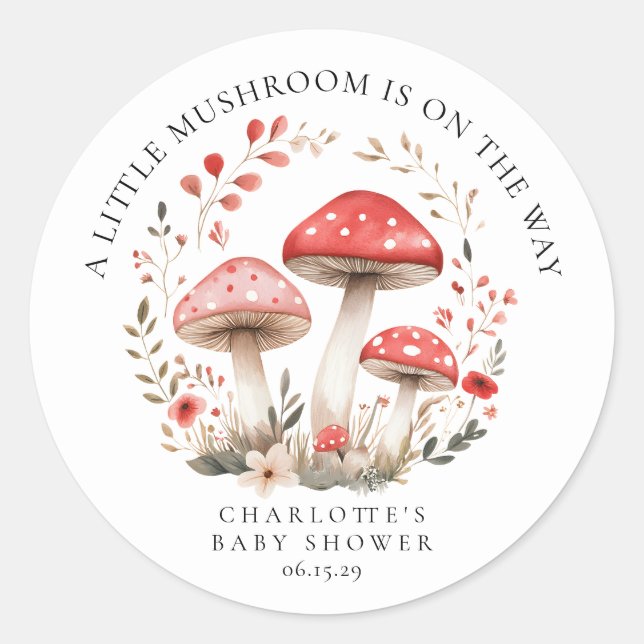 Little Mushroom Wildflowers Baby Shower Round  Classic Round Sticker (Front)