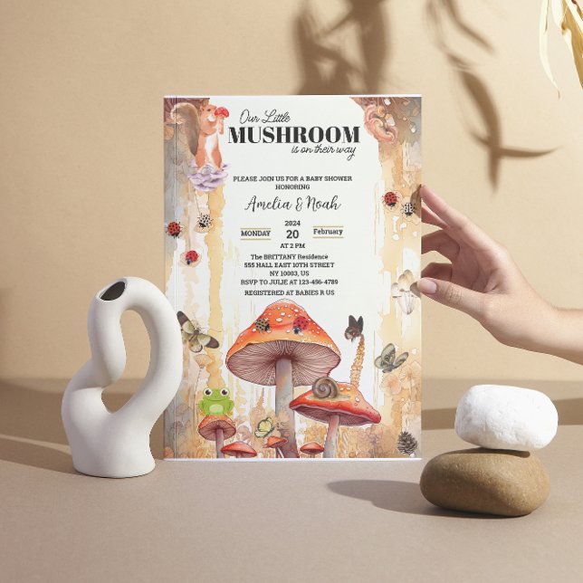  little mushrooms rustic whimsical baby shower invitation (Creator Uploaded)
