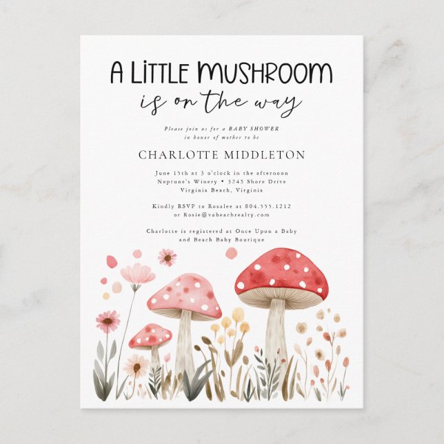 Little Mushrooms Wildflower Baby Shower Postcard (Front)