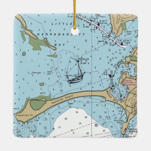 Little Narragansett Bay Chart Ceramic Ornament (Back)