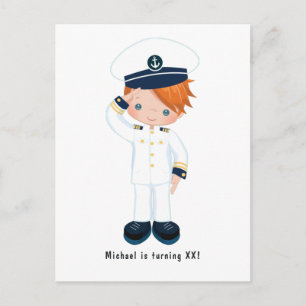 Little Navy Boy Nautical Birthday Party Invitation Postcard