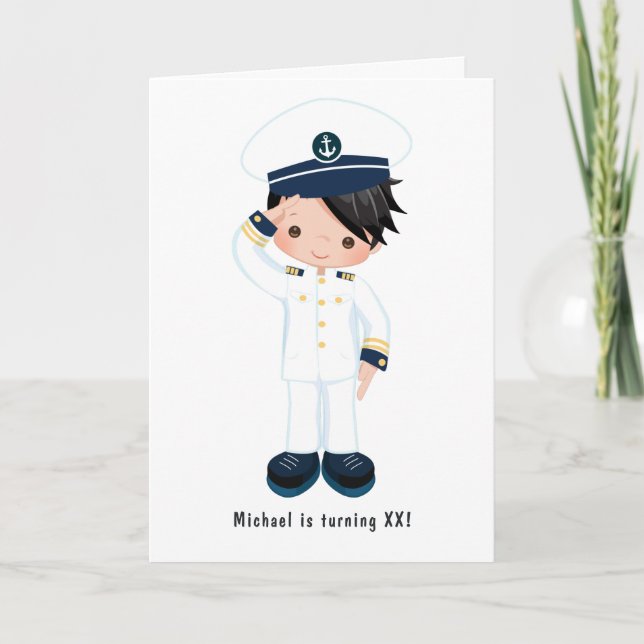 Little Navy Boy Nautical Birthday Party Photo Invitation (Front)
