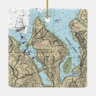 Little Neck NY Nautical Chart Christmas Ceramic Ornament