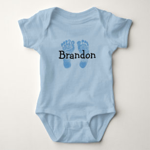 Little Newborn Footprints Blue One Piece Baby Bodysuit