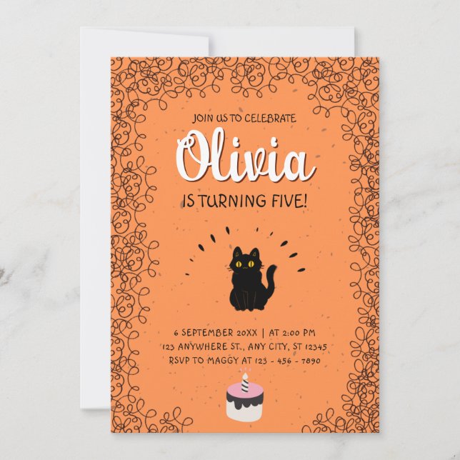 Little Nice Cat Birthday Party Invitation (Front)