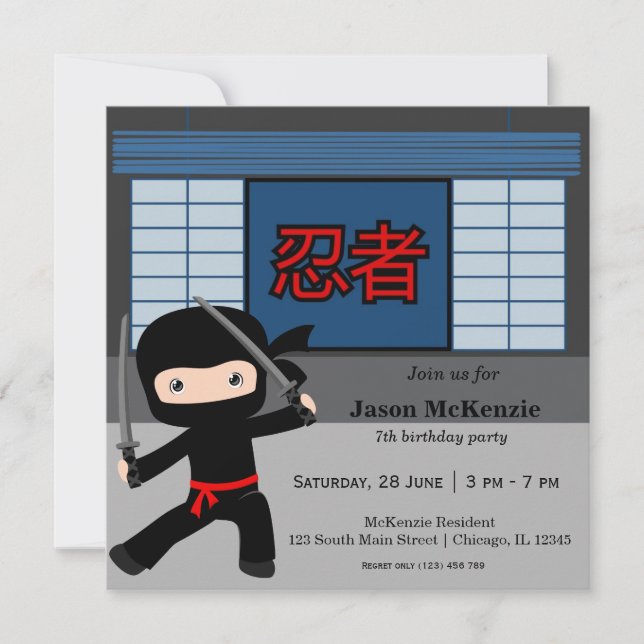 Little ninja birthday theme invitation (Front)