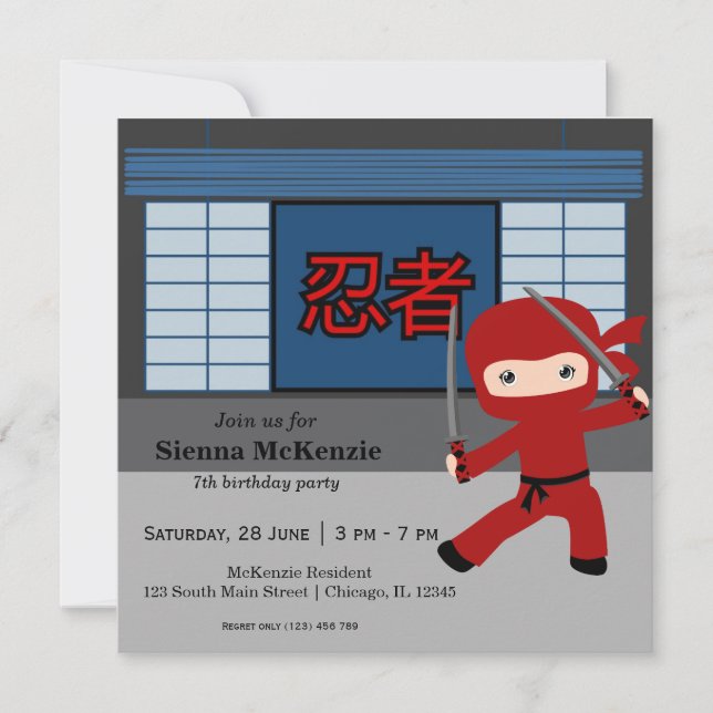 Little ninja birthday theme invitation (Front)