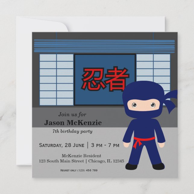 Little ninja birthday theme invitation (Front)