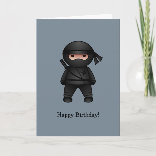 Little Ninja on Gray Happy Birthday Card (Front)