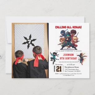 Little Ninja Warrior Kids Photo Birthday Invitation