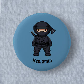 Little Ninja Warrior on Blue 6 Cm Round Badge