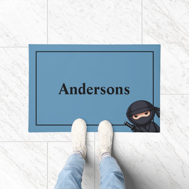 Little Ninja Warrior on Blue Doormat (Indoor)