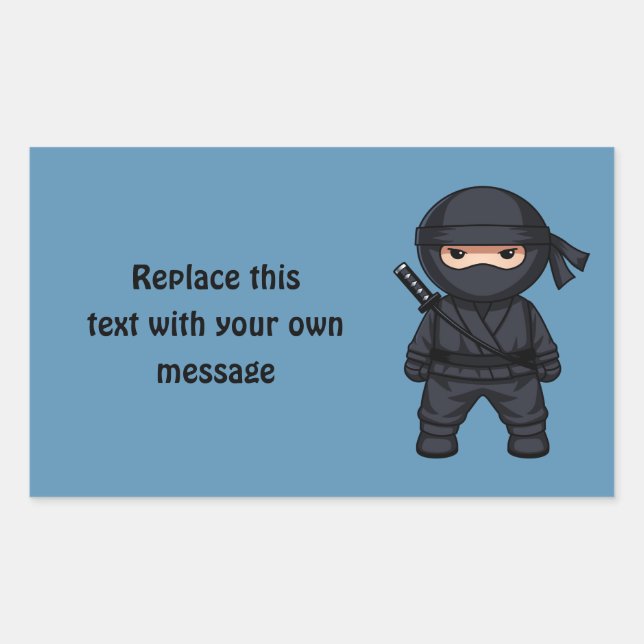 Little Ninja Warrior on Blue Rectangular Sticker (Front)
