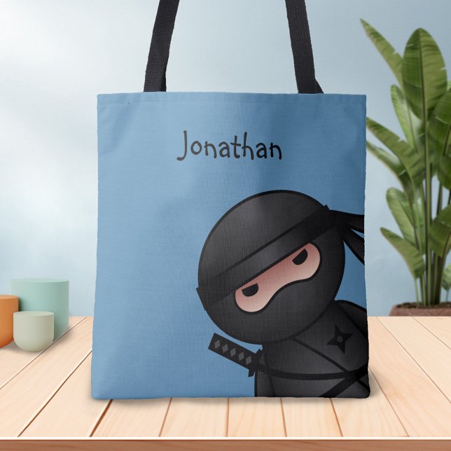 Little Ninja Warrior on Blue Tote Bag (Creator Uploaded)