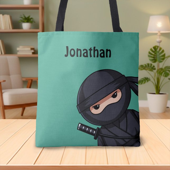Little Ninja Warrior on Green Tote Bag (Creator Uploaded)