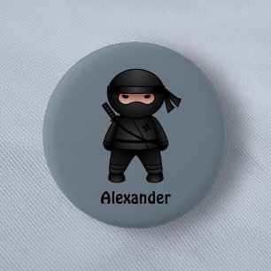 Little Ninja Warrior on Grey 6 Cm Round Badge