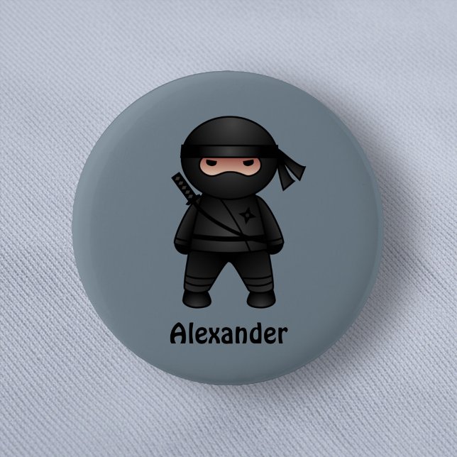 Little Ninja Warrior on Grey 6 Cm Round Badge (Creator Uploaded)