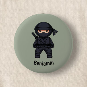 Little Ninja Warrior on Sage Green 6 Cm Round Badge