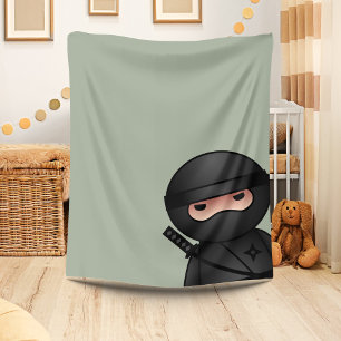 Little Ninja Warrior on Sage Green Fleece Blanket