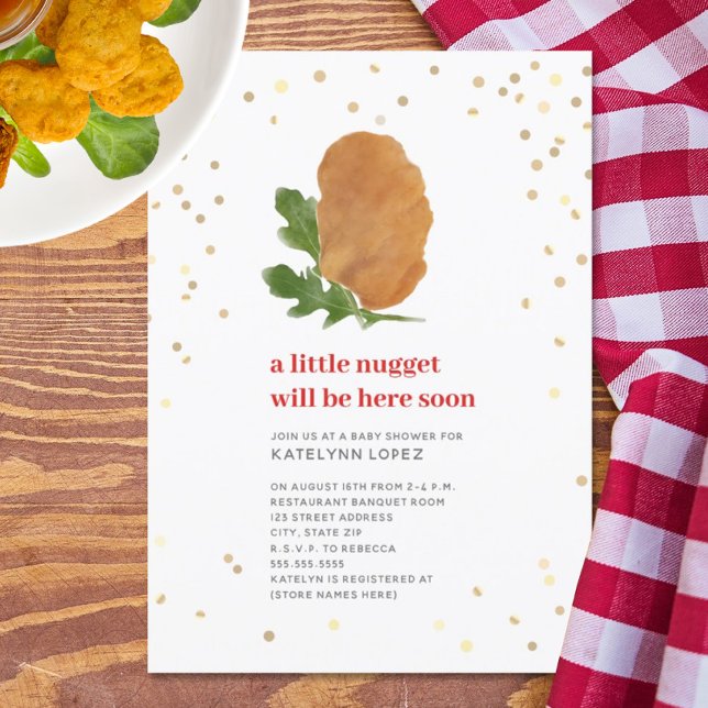 Little Nugget Red Neutral Chicken Baby Shower Invi Invitation (Creator Uploaded)