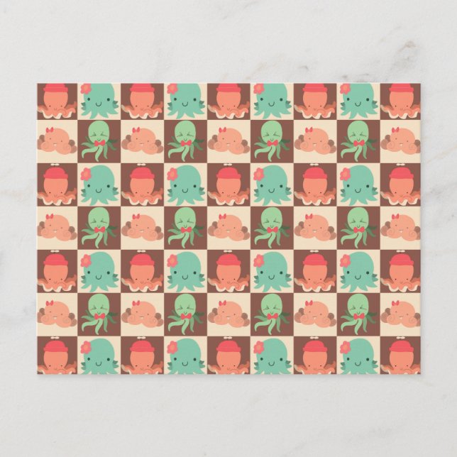 Little Octopuses Chequered Pattern Postcard (Front)