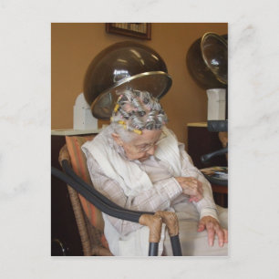 LIttle Old Lady Sleeping Under Hair Dryer Postcard