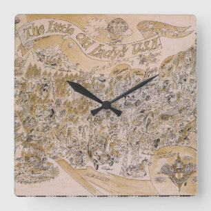 Little Old Lady's U.S.A. Map (Cartoon) Square Wall Clock