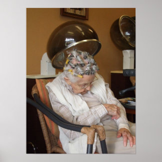 Little Old Woman Asleep Under Hair Dryer II Poster