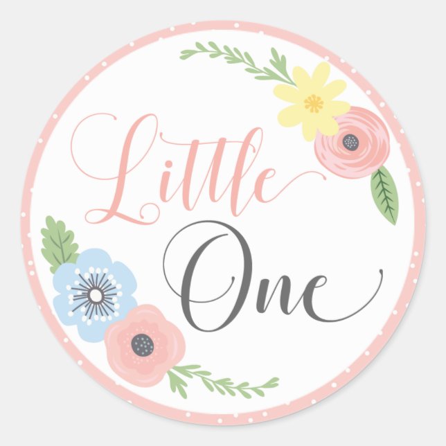 Little One Floral Baby's First Birthday Party Classic Round Sticker (Front)