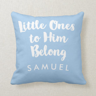Little Ones to Him Belong Blue Christian Nursery Cushion