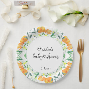 Little orange baby shower paper plate