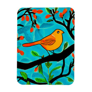 Little Orange Bird on a Flowering Branch Magnet