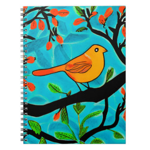 Little Orange Bird on a Flowering Branch Notebook