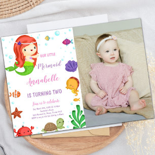 Little Orange Hair Mermaid Invitations with photo