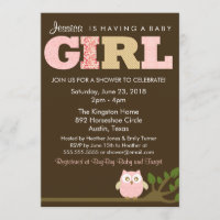 Little Owl Baby Girl Shower Invitation, Pattern