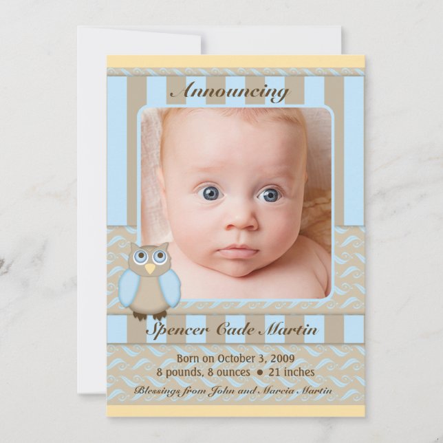 Little Owl Birth Announcement (Front)