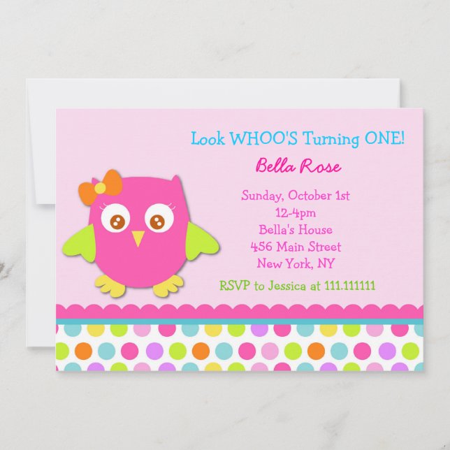 Little Owl Birthday Party Invitations (Front)