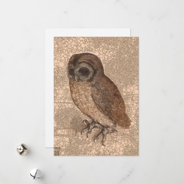 Little Owl, Infinity Dots by After Albrecht Durer Holiday Card (Front/Back In Situ)