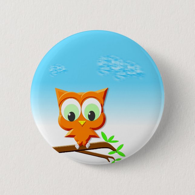 Little Owl on a Branch 6 Cm Round Badge (Front)