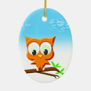 Little Owl on a Branch Ceramic Tree Decoration
