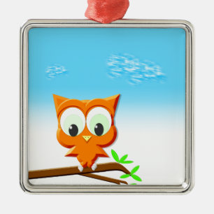 Little Owl on a Branch Metal Tree Decoration