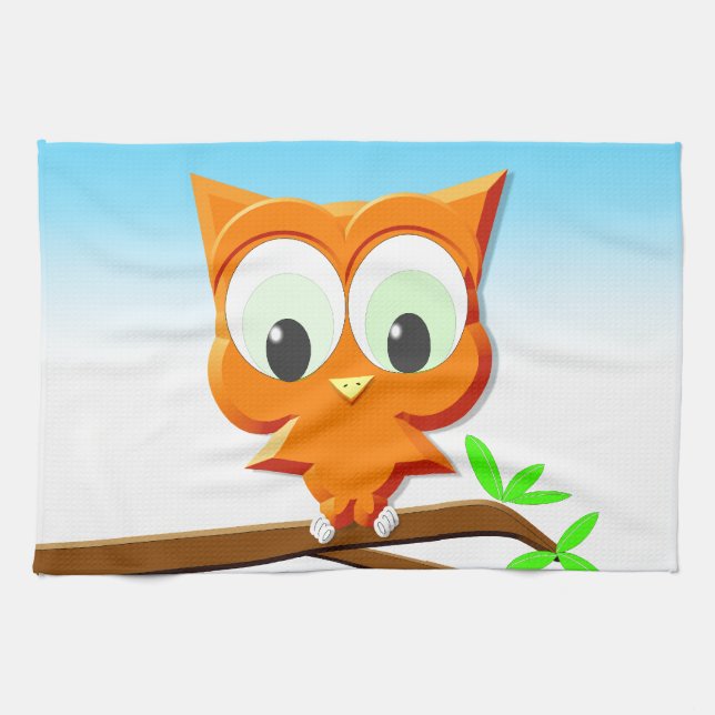 Little Owl on a Branch Tea Towel (Horizontal)
