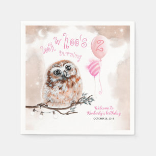 Little Owl Pink Blush Watercolors Birthday Napkin