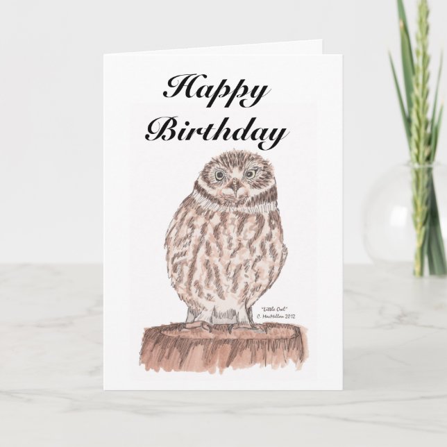 Little Owl watercolor birthday card (Front)