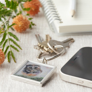 Little Owl - Watercolor Painting Key Ring