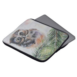 Little Owl Watercolor Painting Laptop Sleeve