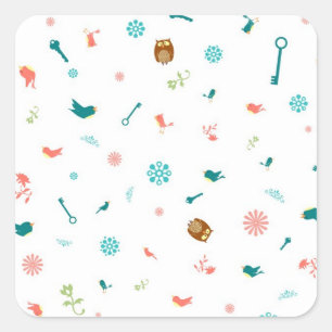 Little Owls and Birds Square Sticker