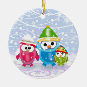 Little Owls in Snow Christmas Ornament