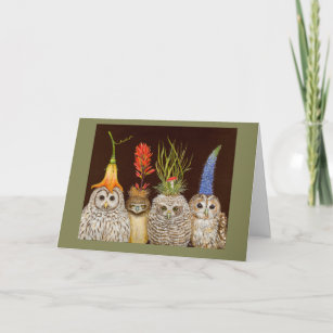 Little owls on Big Hat Night card